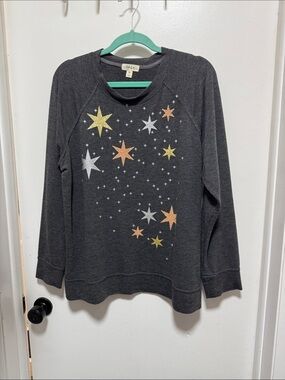 Style & Co. Charcoal Star-Print Pullover with Gold, Silver & Orange Stars